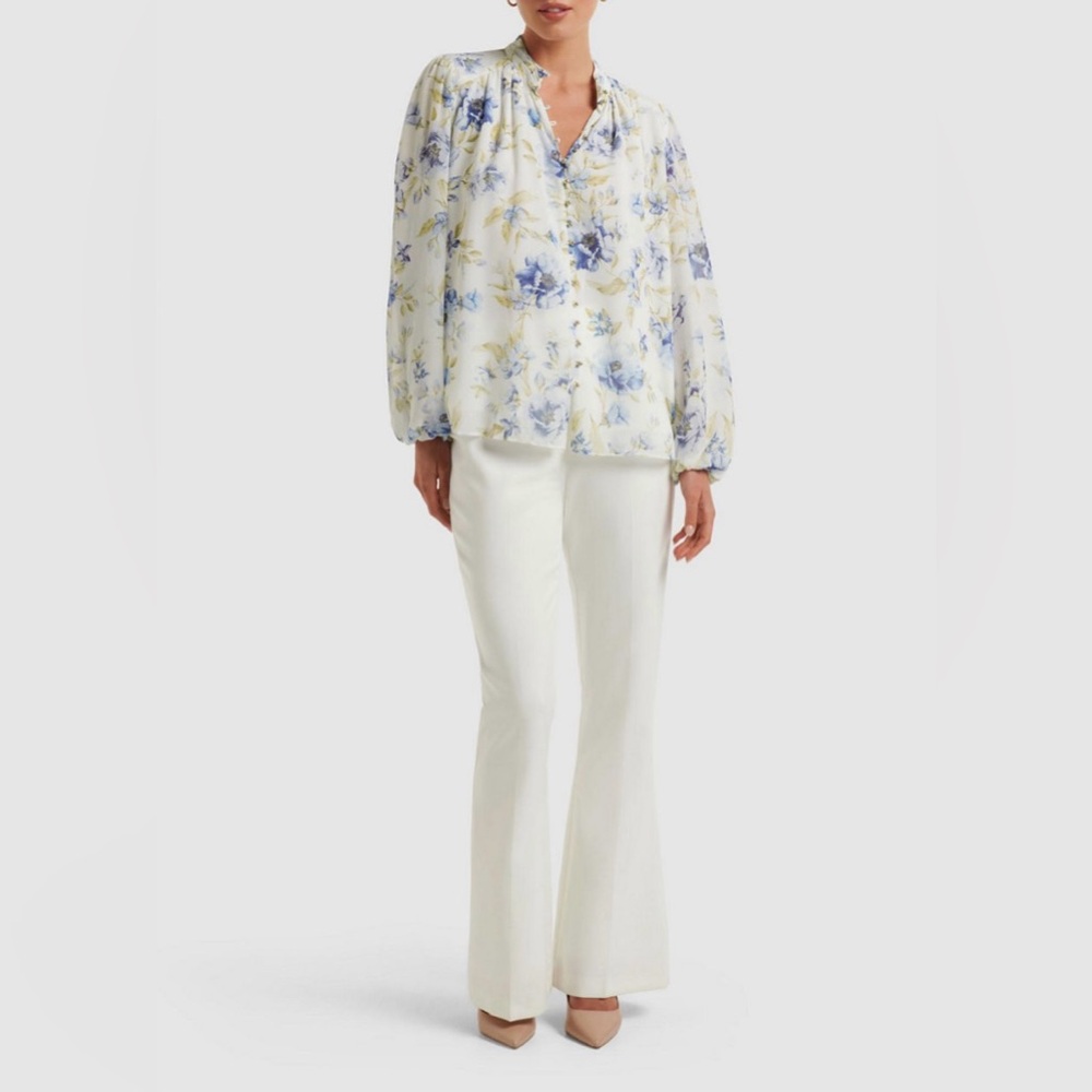 Forever New Gwen Floral Button Blouse Blue Cream Feminine Spring Summer Top